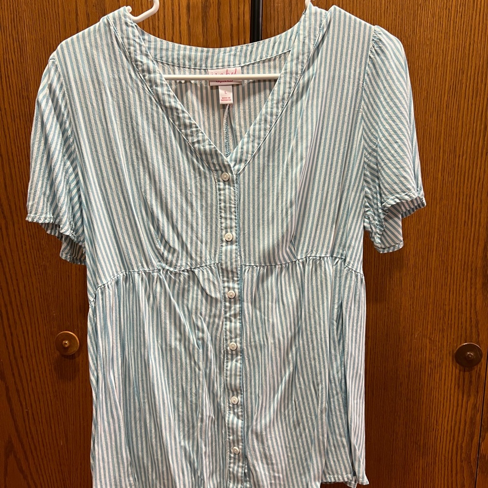 Blue Striped Button-Up Top